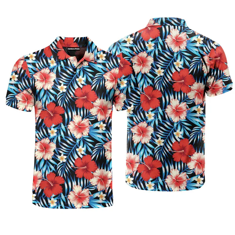 Vintage Plants And Flowers 3D Print Polo Shirts For Men Romantic Street Lapel Short Sleeve Golf Shirts Summer Hawaiian Vacation - Image 3