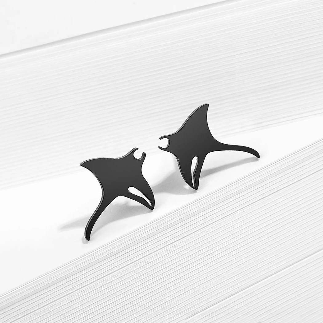 Cxwind Simple Laser Engraving Fashion Stainless Steel Manta Ray , Ray Fish , Stingray Small Fork Earrings, Cute Fork Earrings