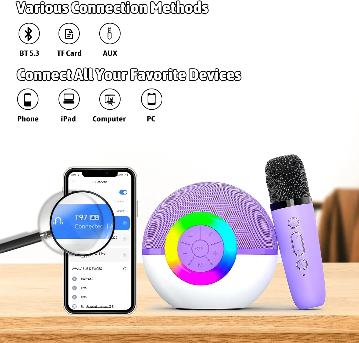 Bluetooth Karaoke Machine Portable PA Speaker System with 1-2 Wireless Microphones Home Party KTV Singing Children's Gifts