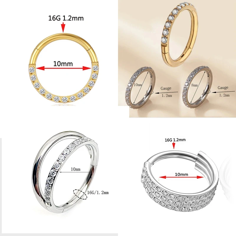 F136 Titanium ZC Nose Ring Women Hinged Segment Septum Clicker Daith Earrings Hoop Ear Cartilage Tragus Helix Piercing Jewelry