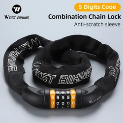 WEST BIKING Bicycle Lock 65-150CM Multi-length Bike Chain Lock Motorcycle Ebike Cycing 5-Digit Password Anti-theft Safety Lock