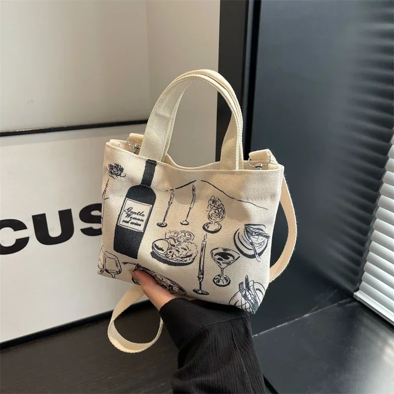 Solid Letter Print Appliques Thread Canvas Shoulder Bags Simple Casual Tote Handbag 2024 Hot Sale New Crossbody Bags for Women