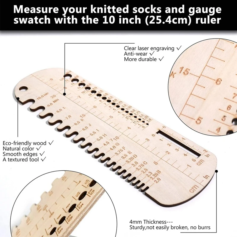 Socke Stricken Lineal Holz Stricken Nadel Größe Gauge Mess Werkzeug Socke Genaue Lineal Stricken Blocker Für DIY