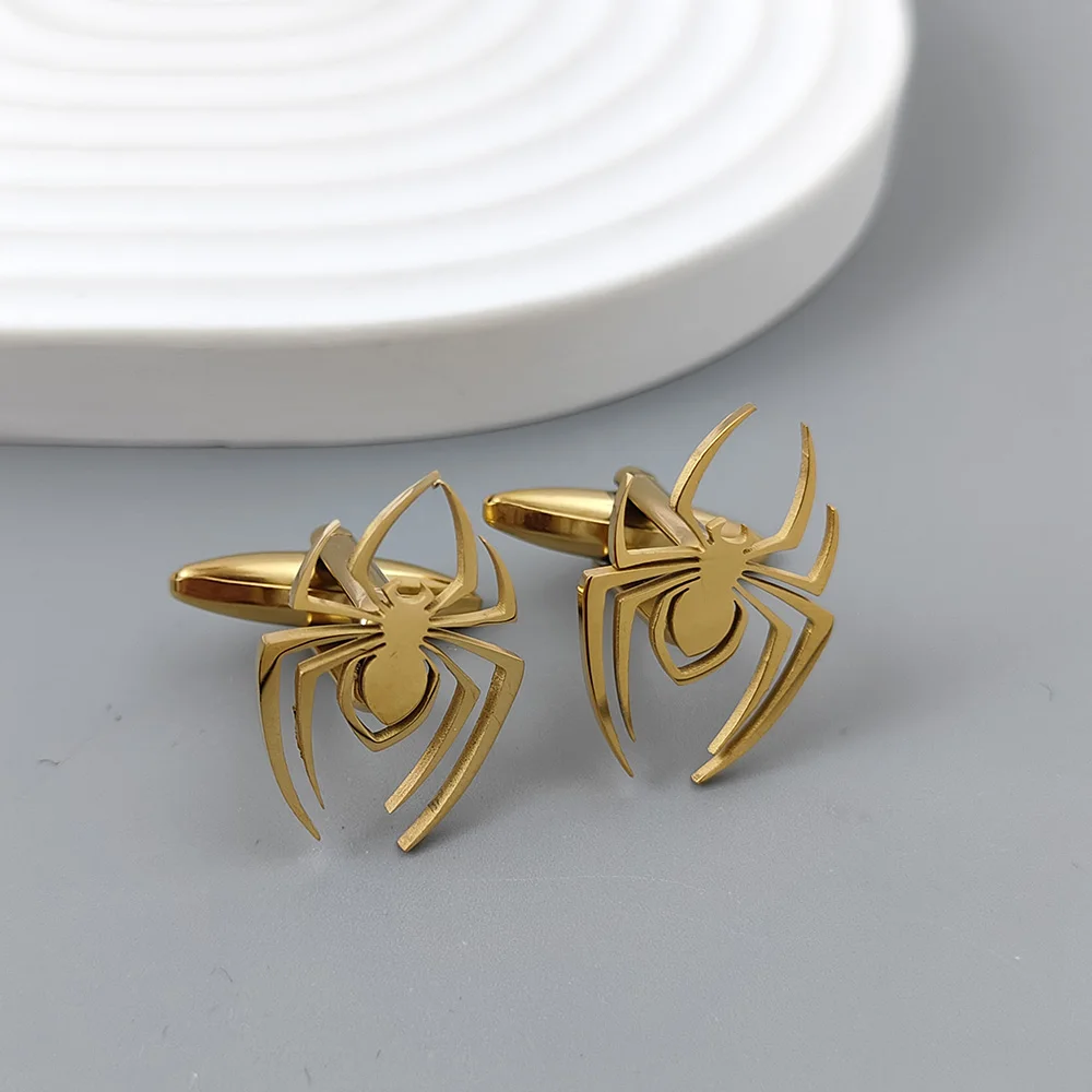 Halloween spider gold-plated cufflinks, French shirt cuff accessories, black stainless steel suit dressing, formal matching