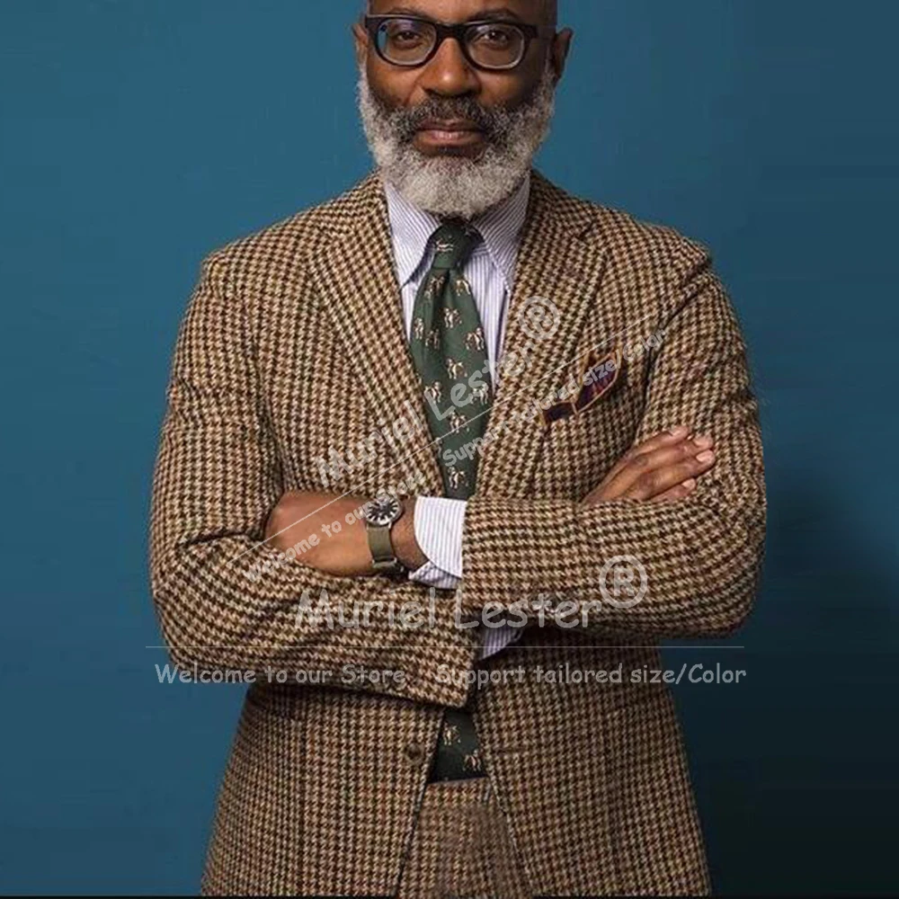 

Классический клетчатый костюм с узором «гусиные лапки», мужская умная повседневная куртка, брюки, мужской смокинг для деловой вечеринки, индивидуальный мужской банкетный наряд