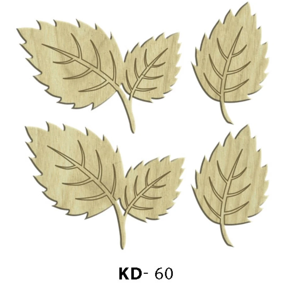 KD60 Foliage 4lü Set Wooden Package Ornament, Hobby Unpainted Wooden Ornament