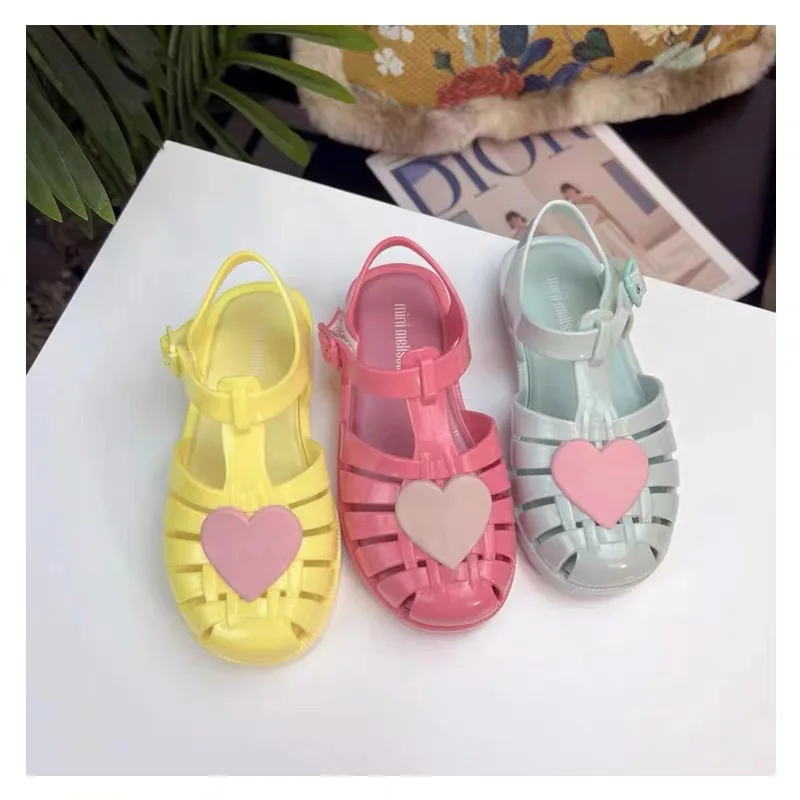 Mini Melissa Girl Brazi Summer Jelly Shoes Little Baby Toddler Fashion Love Heart Soft Sole Roma Sandals Kids Anti-Slip Valentin