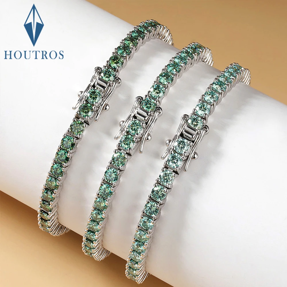 

3/4/5/6.5mm Green Full Moissanite Tennis Bracelet GRA Certificate S925 Silver Plated 18K Gold Bracelets for Women Men Jewelry