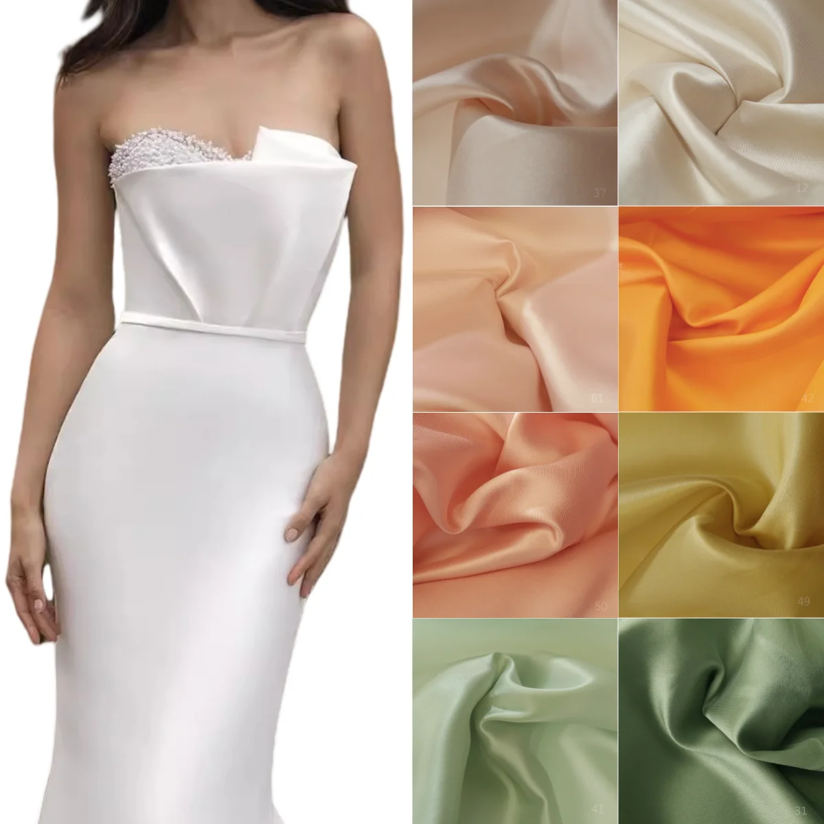 Mikado Glossy Satin Stiff and Smooth Fabric Sewing Short Sleeves Evening Dress Princess Dress Wedding Dress DIY  Fabric