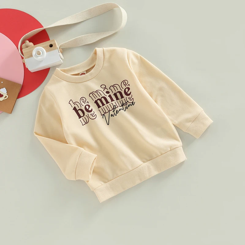 Children s Valentine s Day Heart Print Long Sleeve Round Neck Pullover Sweatshirt Top for Boys and Girls