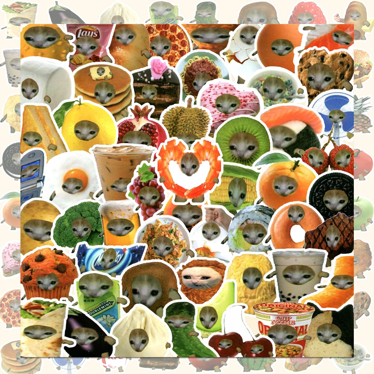 

69 шт., забавные наклейки с изображением кошачьей еды, мем, эстетические наклейки, милые мультяшные забавные эстетические наклейки, канцелярские наклейки для карт с печатью