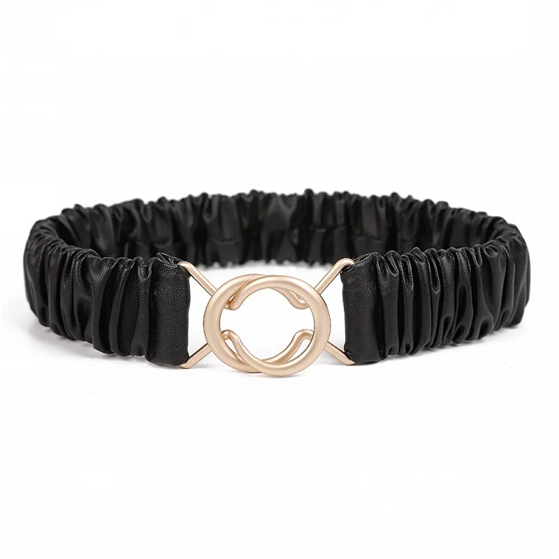 เข็มขัดหนัง PU ดีไซน์เรียบหรู สีดำ ยืดหยุ่นได้ สำหรับเสื้อโค้ท ชุดเดรส งานปาร์ตี้ ผู้หญิง ใช้ตกแต่ง