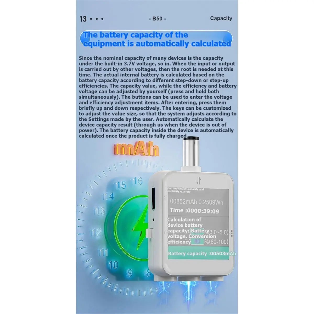 Dynamic B50 DC5.5 Tester Digital Display Voltmeter Ammeter Watt Meter DC Current Voltage Power Monitor 5517 5521 5520 DC Adapter