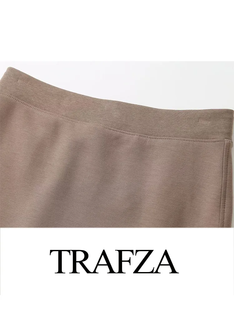 TRAFZA letnie kobiety cienkie nowa moda solidna Slim, Midi spódnica w stylu Vintage swobodne rozcięcie elegancka damska z wysokim stanem eleganckie