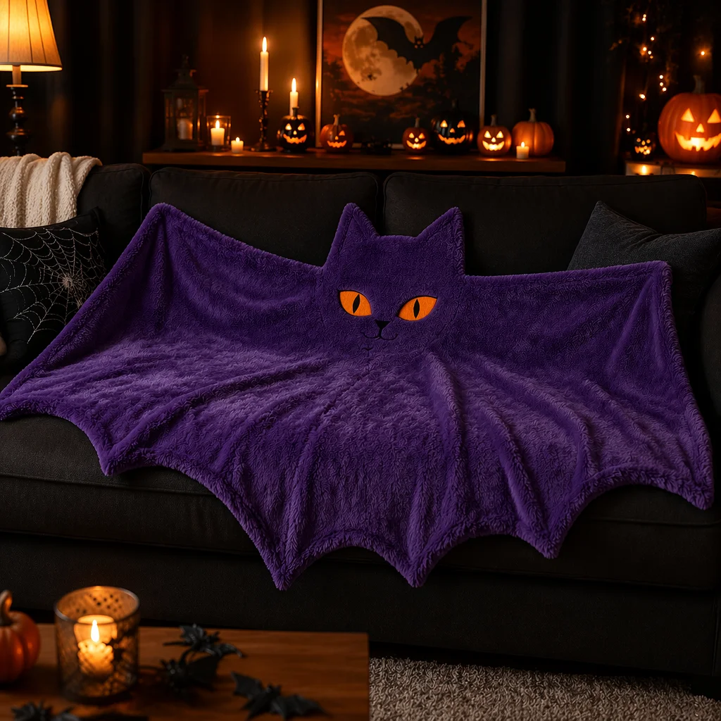 Creative Halloween Blanket Orange Skeleton Alien Blanket for Home Halloween Decor Indoor, Halloween Party Costume