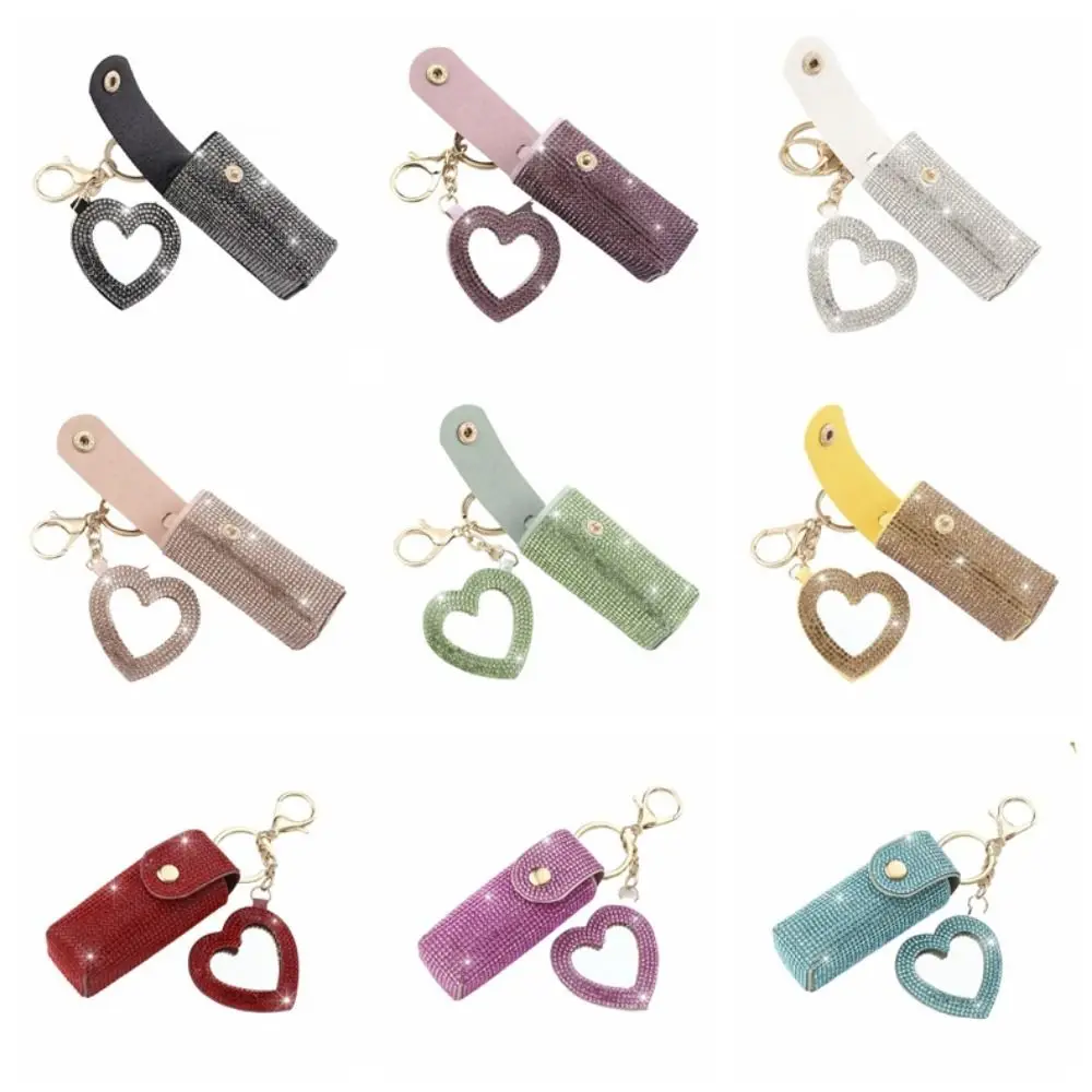 

Portable Lipstick Organizer Keychain Bling Rhinestone Exquisite Lipstick Holder with Makeup Mirror Fashion