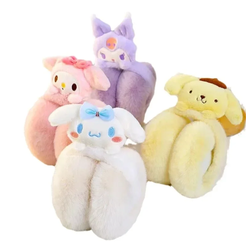 Kawaii Sanrio Cinnamoroll Pom Pom Purin  Earmuffs for Women Kids Winter Cartoon Soft Warm Earmuffs Ear Protection Foldable