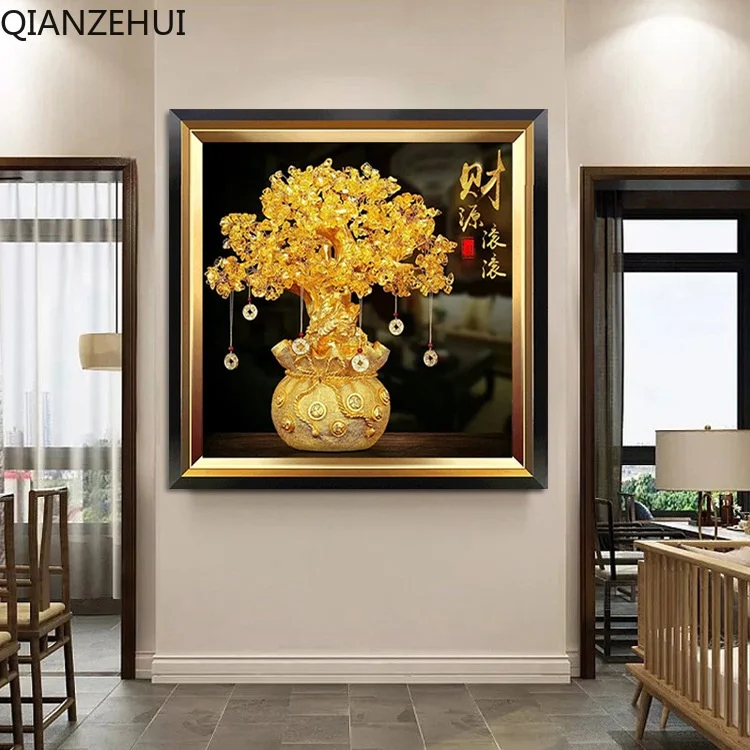 

DIY full Diamond Embroidery,Round Diamond Pachira Macrocarpa Money Tree Amass Fortunes decoration rhinestone Diamond painting