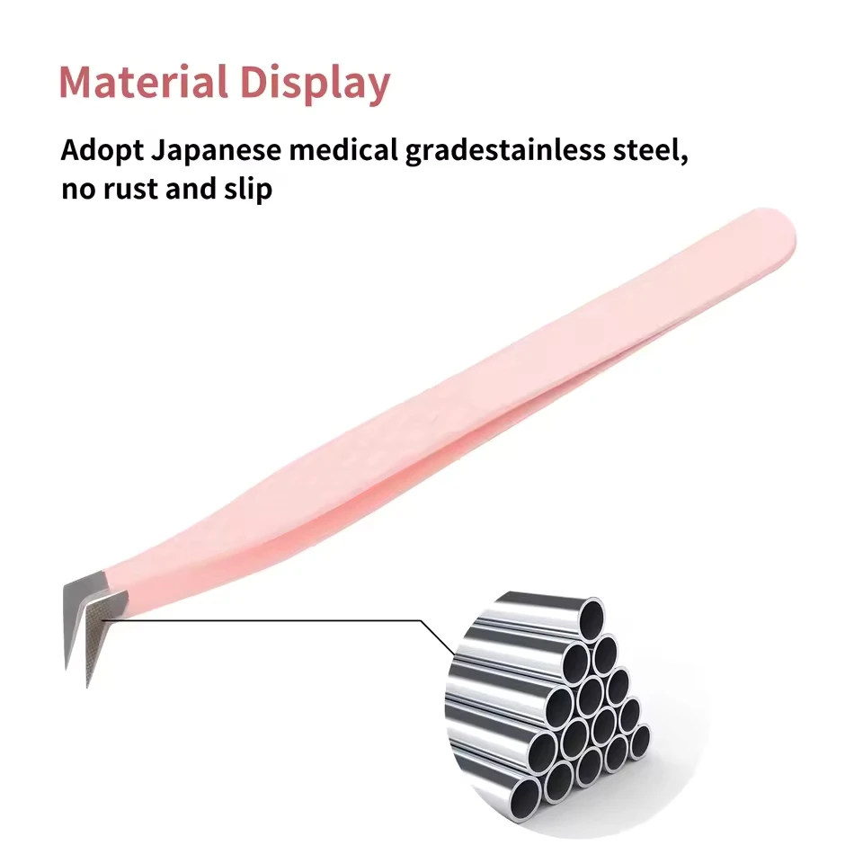FADVAN 1 pièces pince à épiler à pointe de fibres pour Extension de cils anti-dérapant rose acier inoxydable outils de maquillage précis