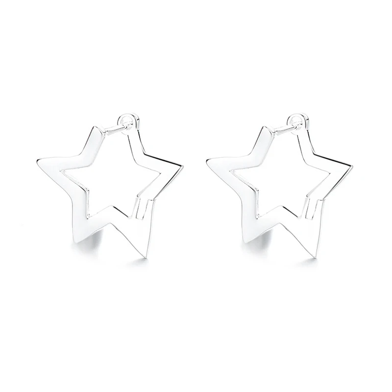 Retro Hollow 925 Sterling Silver Star Hoop Earrings Women's Fashion Personalized Geometric Perforated Jewelry Girl Gift