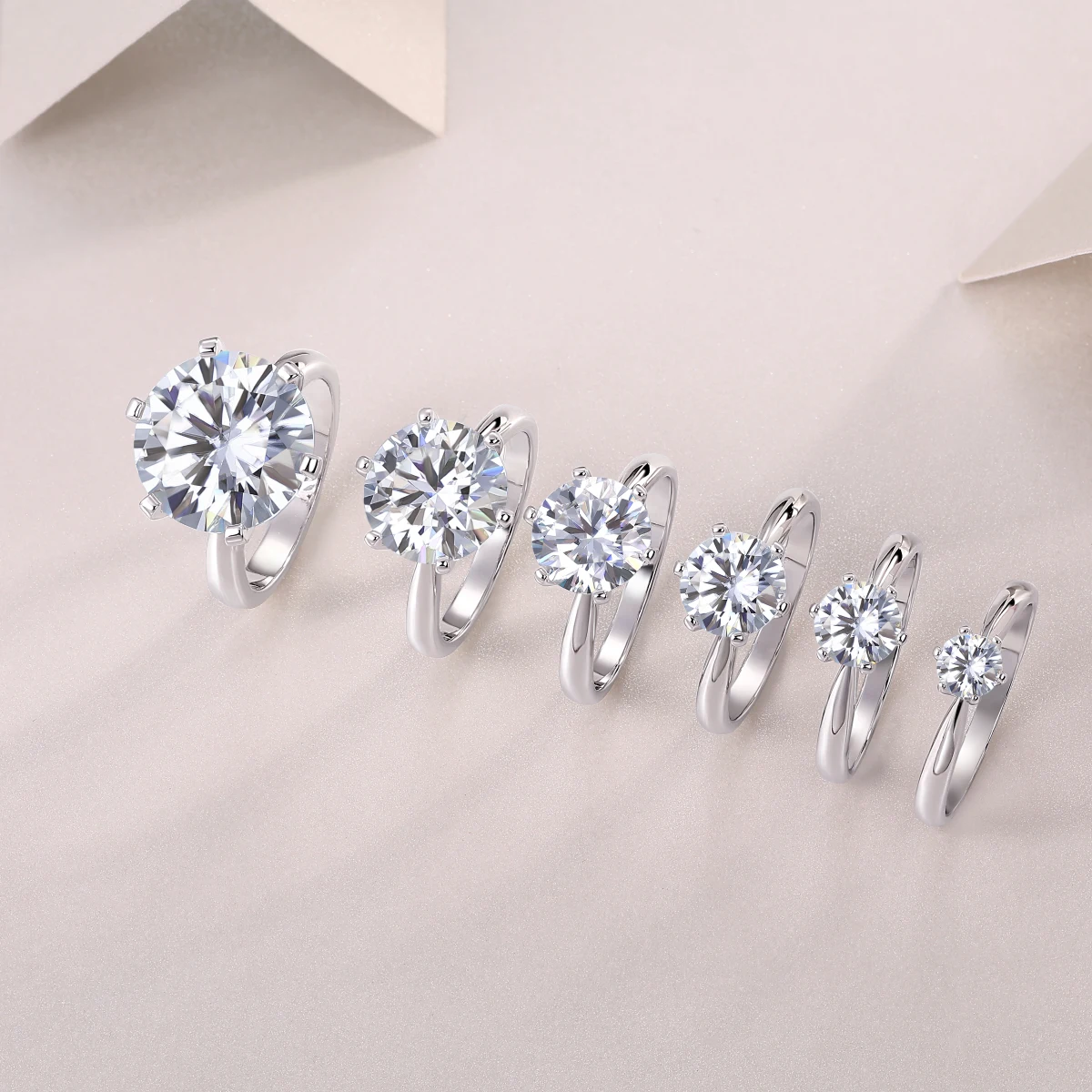 JIUZUAN 1/2/3/ct خاتم مويسانيتي كلاسيكي بستة شقوق، مطلي بالفضة عيار 925، خاتم زفاف كلاسيكي للخطوبة، تصميم متألق