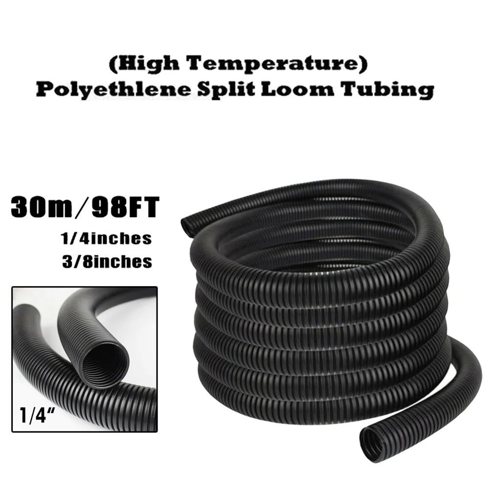 

98.43FT 1/4 3/8 Protecting Tubes Split Wire Loom Conduit Plastic Tubing Black Color Sleeve Tube Garden Accessories