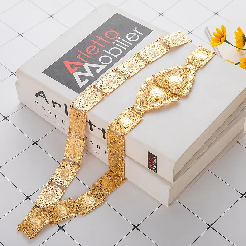 حزام خصر مزخرف بتصميم ذهبي اللون، إكسسوار زفاف رائع لمظهر الزفاف العرقي والاحتفالات التقليدية