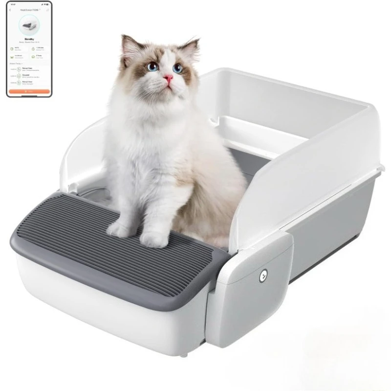 

Self-Cleaning Cat Litter Box, 0.31'' New Slim Scooper, Automatic Smart Litter Box with App Control,Odor-Free for Cats，Anti-Pinch