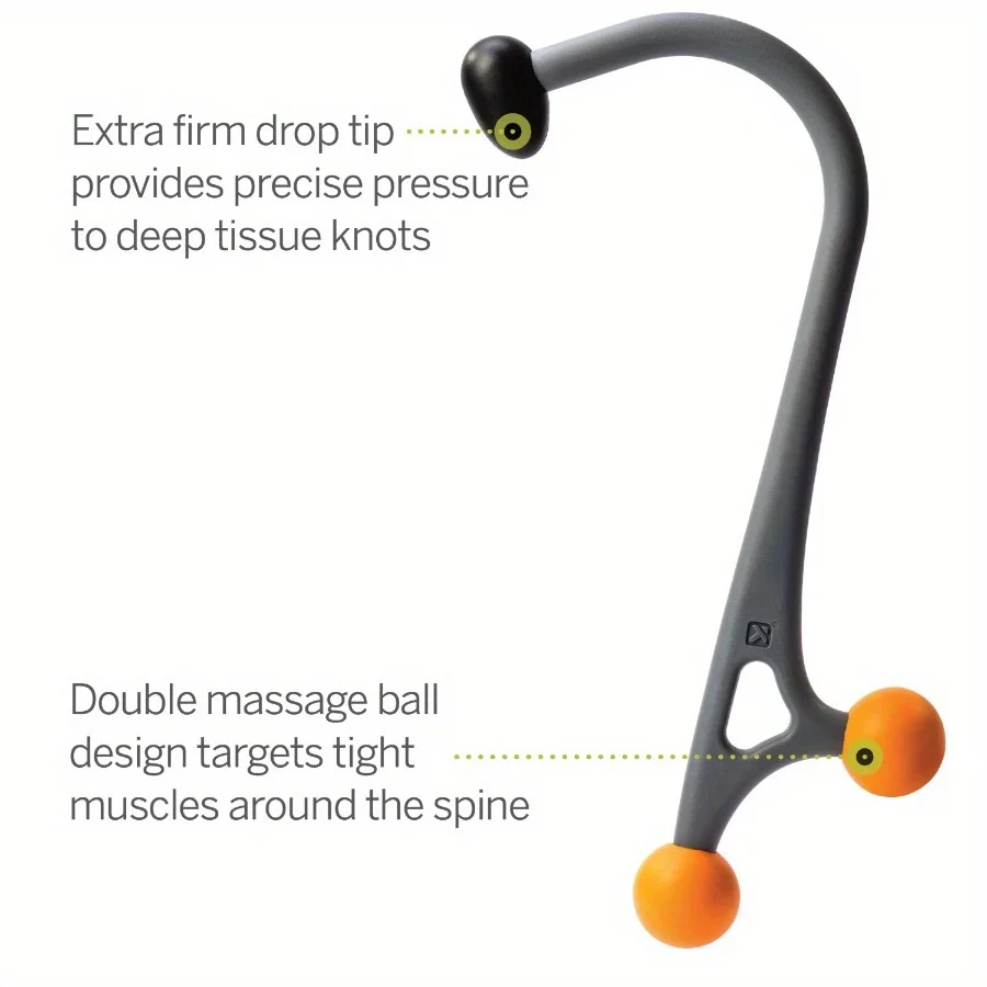 عصا تدليك الأنسجة العميقة، رمادي، تصميم كرة التدليك المزدوج يطلق العضلات الضيقة بشكل فعال حول العمود الفقري لتخفيف الألم