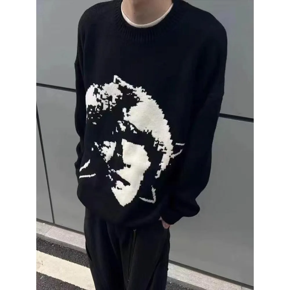 

Вязаный свитер с портретным принтом второго поколения, тяжелый вес в американском стиле High Street, универсальный полиэстер...