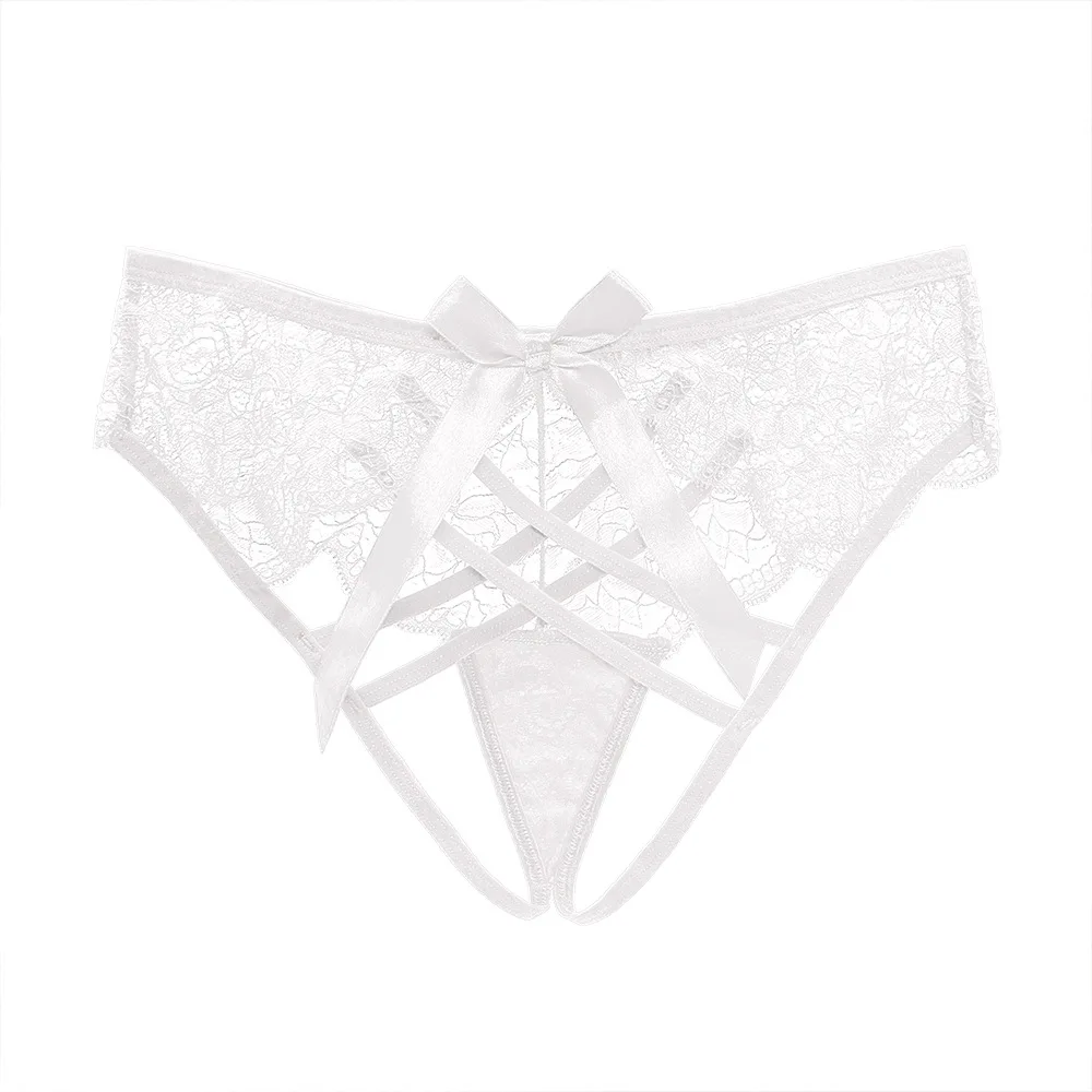 Women\'s Lace Thongs Lace Hollow Out Lingerie Woman Cross Band Soft Tangas Sexy Butterfly Embroidery Panties Thongs