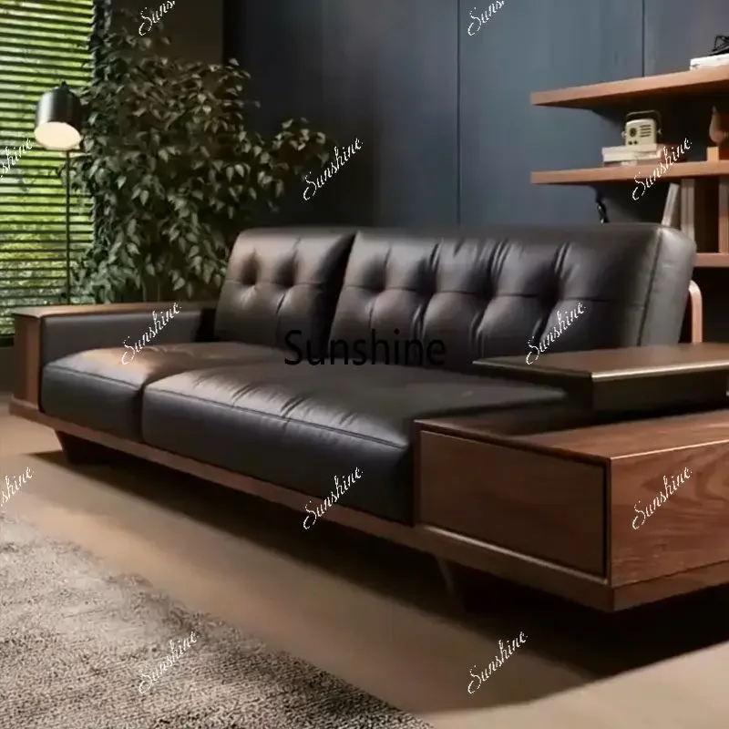 

YLeather sofa modern simple light luxury three-person straight row small apartment living room