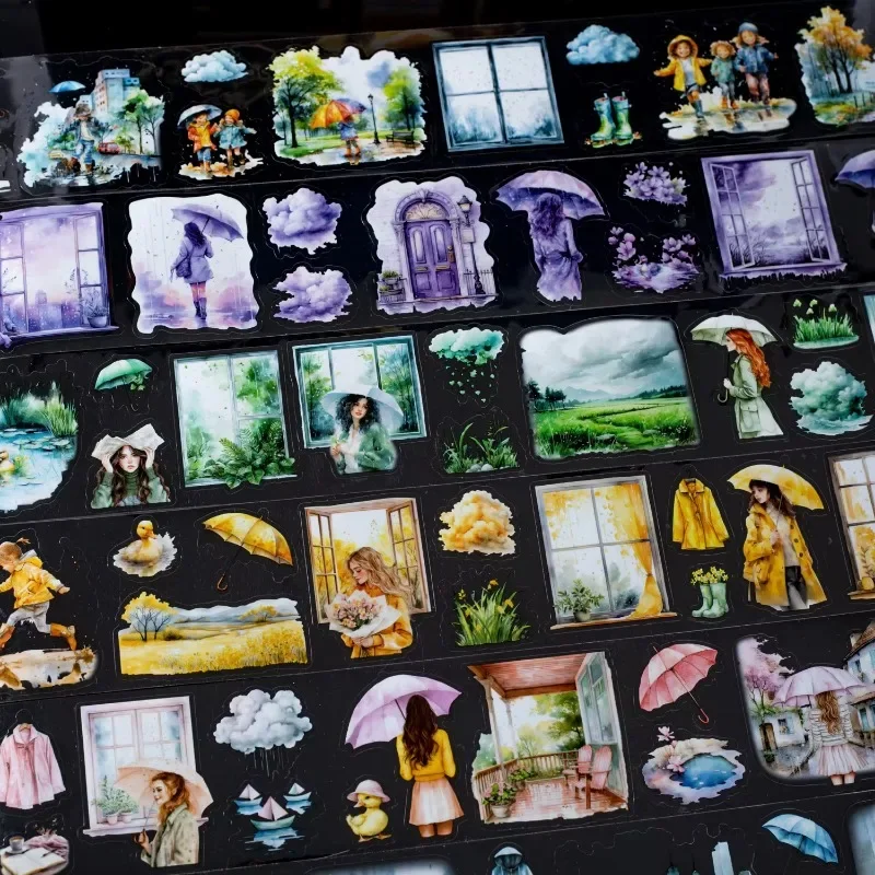 1Roll Tapes Rainy Day Weather Figures Aquascape Tape Urban Rainy Day Spring Playing Rainy Supplies Adhesives Scrapbook 60mm*2m