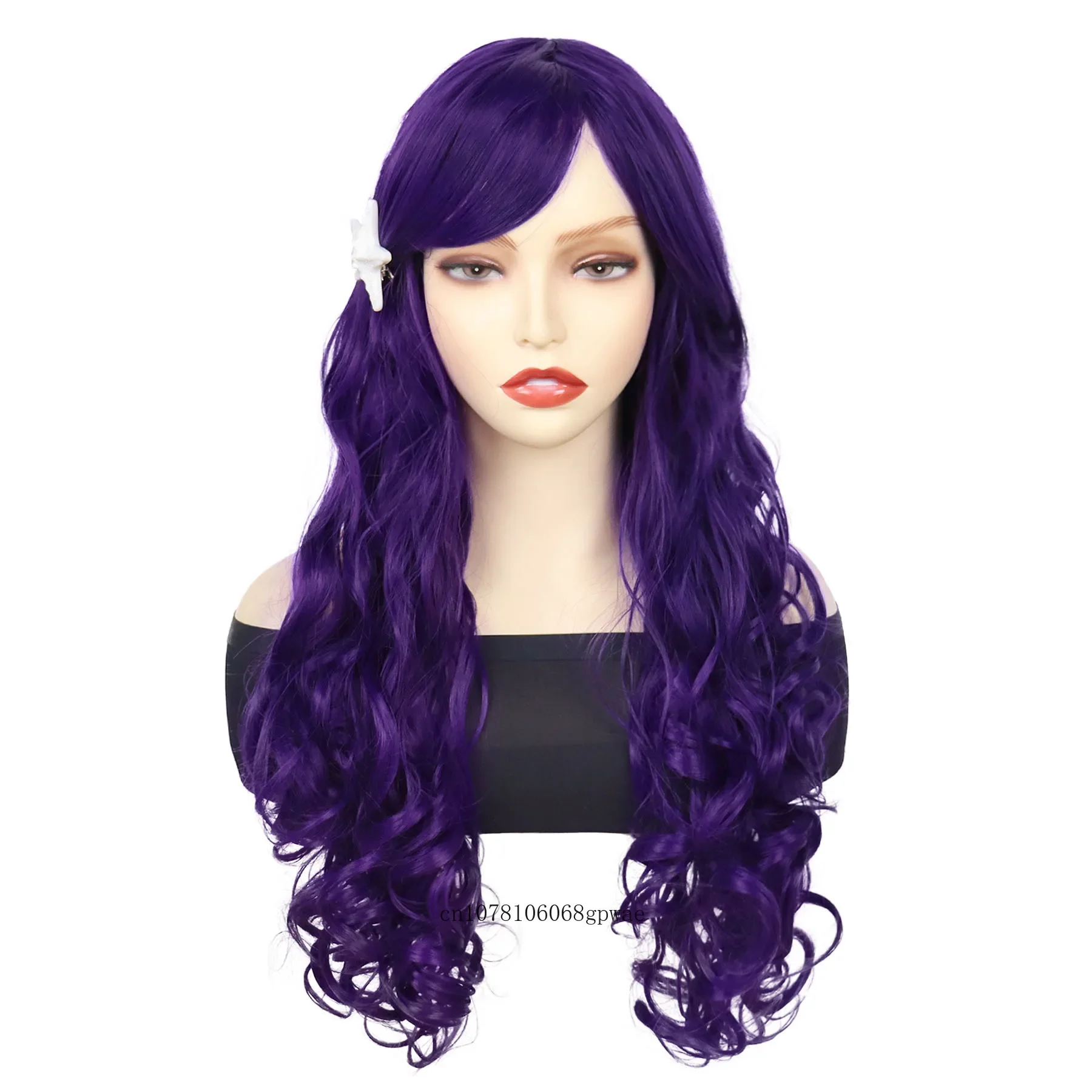 Popular Purple Wigs Synthetic Long Wavy Curly Wig with Starfish Hair Clip for Women Girls Halloween Christmas Cosplay Party Use