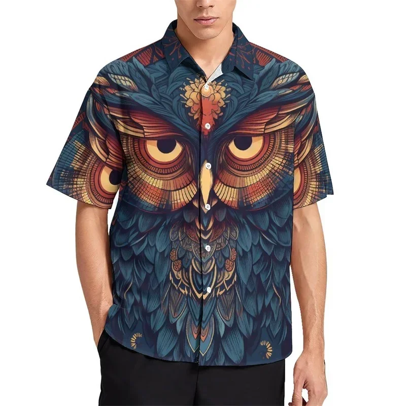 

Weird Owl Print Men's Short Sleeve Shirt Daily Casual Plus Size Comfortable Short Sleeve Top Handsome Men's Shirt Summer