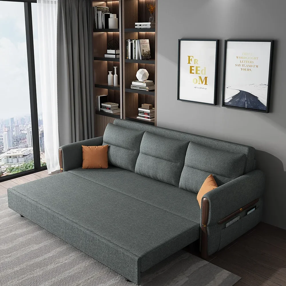 Sofá Cama Esquinero Plegable Moderno de Tela y Madera 2026 con Almacenamiento, Sofá Cama Convertible para Sala de Estar