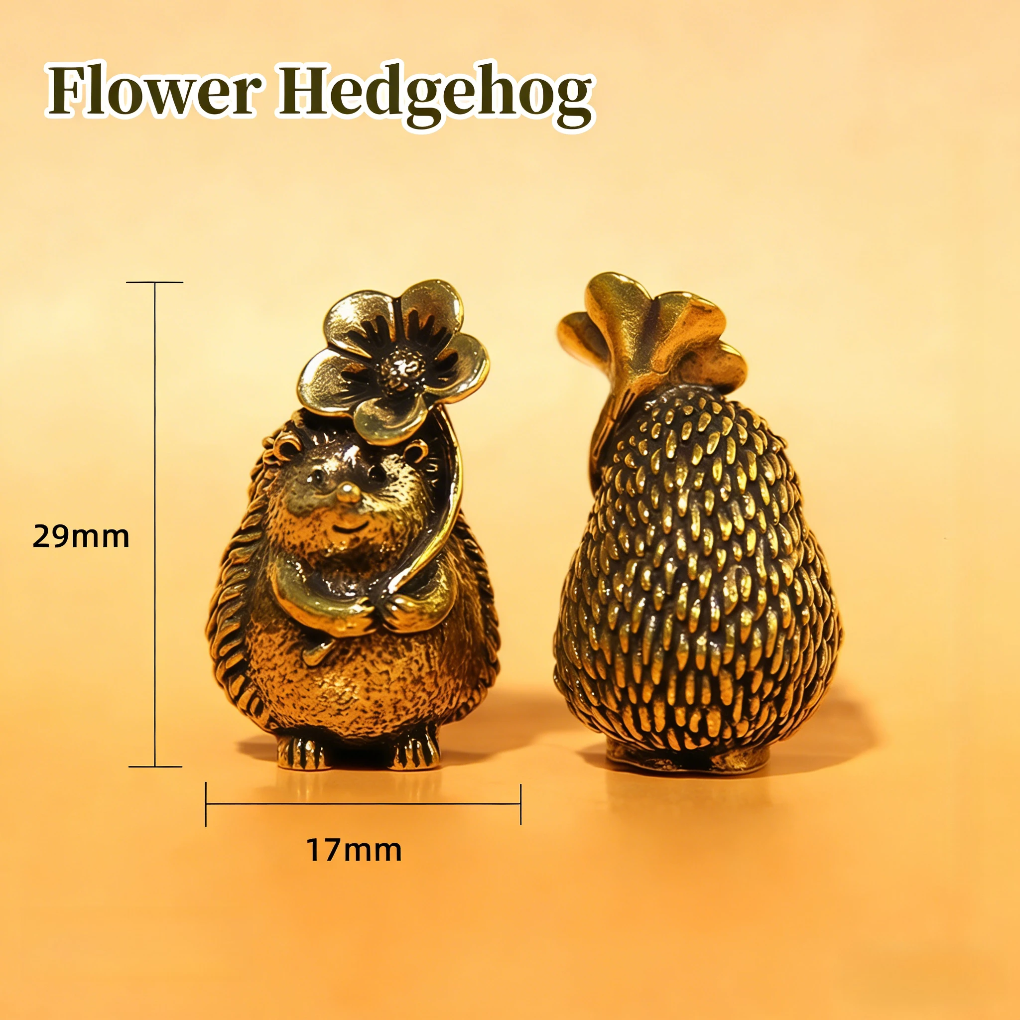 Sammlerfiguren, Messing-Igelstatue mit Blatt und Blume, niedliche Dekoration für Zuhause, Schreibtisch und Büro-Bücherregal, zum Verschenken – Detail 6