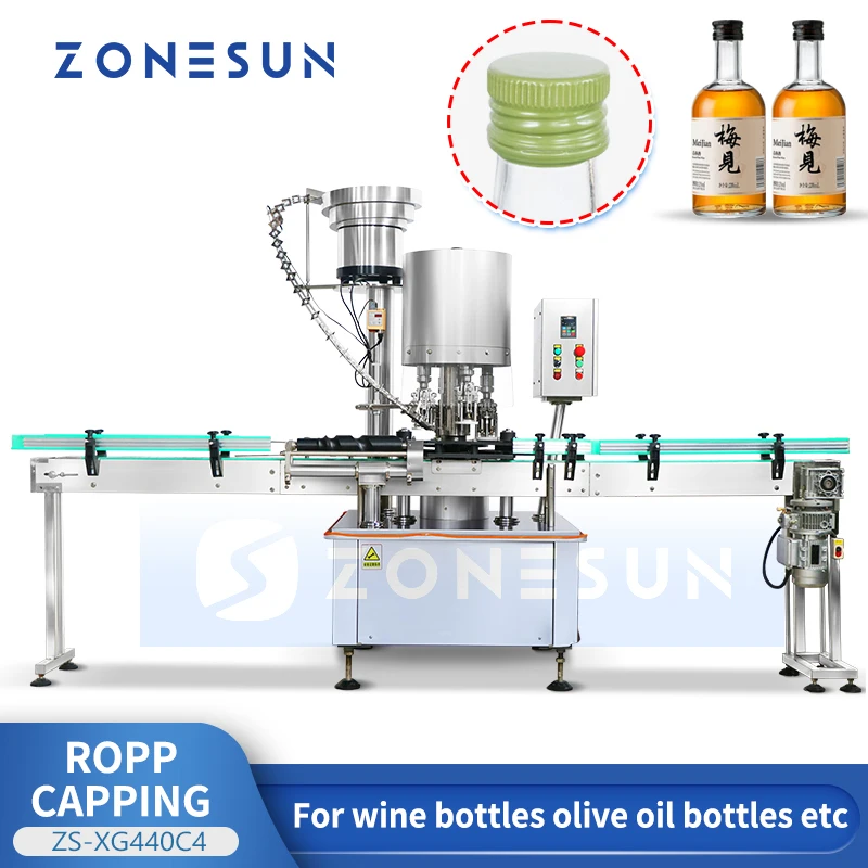 ZONESUN Automatic ROPP Capping Machine Screw Cap Sealing Roll On Pilfer Proof Bottle Closure System Packaging ZS-XG440C4