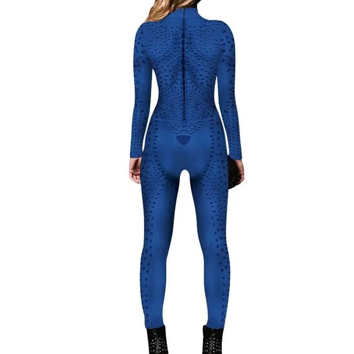 Damen Halloween Cosplay Filmkostüm Blaue Sexy Jumpsuits Film Karneval Party Bühnenauftritt Zentai Bodysuits Outfit 2026 – Detail 7