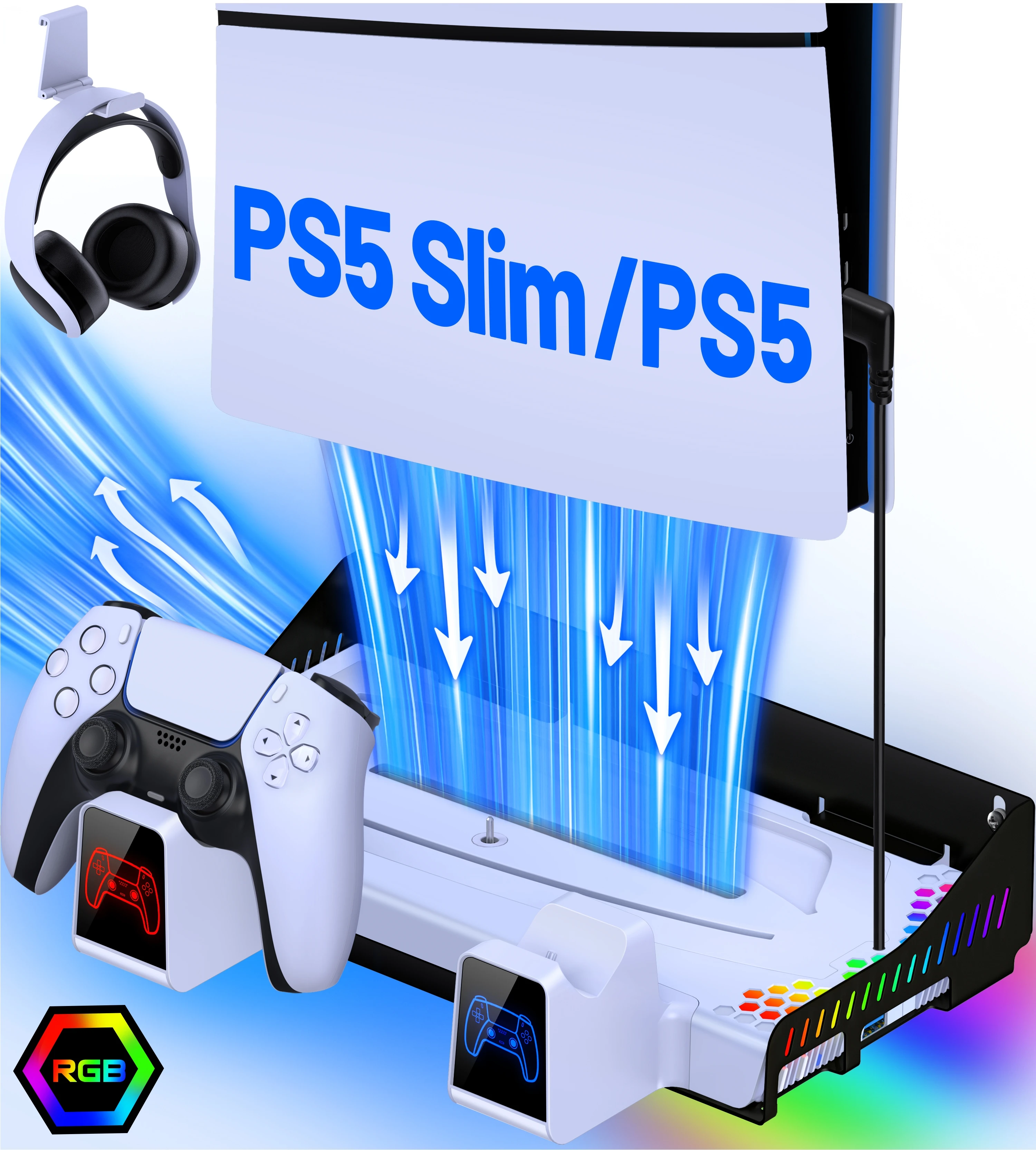 Beboncool Voor Ps5 Koelstandaard Voor Ps5 Slanke Koelstation Muur Gemonteerde Standaard Voor Playstation5 Console Dual Gamepad Oplader