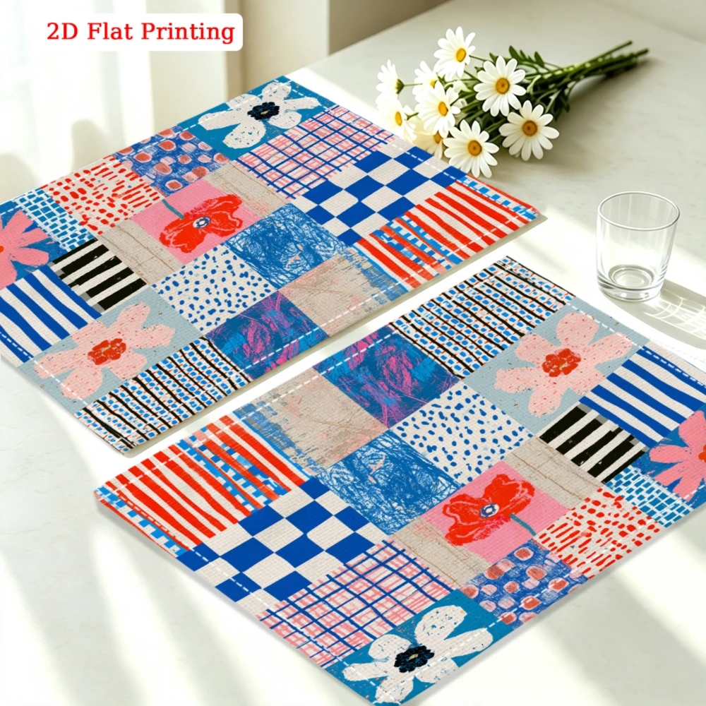 1pc Bohemian Patchwork Placemat Multicolor Floral Geometric 2D Flat Print Kitchen Dining Party Decoration 30x40cm