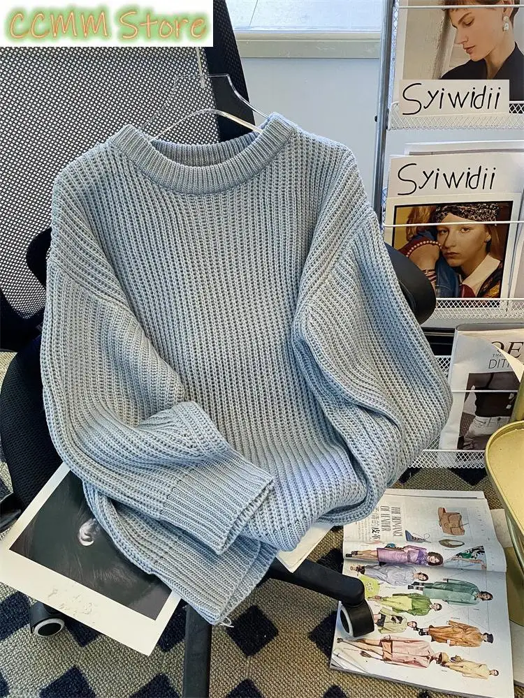 Sweater baru untuk wanita, ukuran besar Pullover rajut musim gugur musim dingin lengan panjang mode elegan longgar jumper