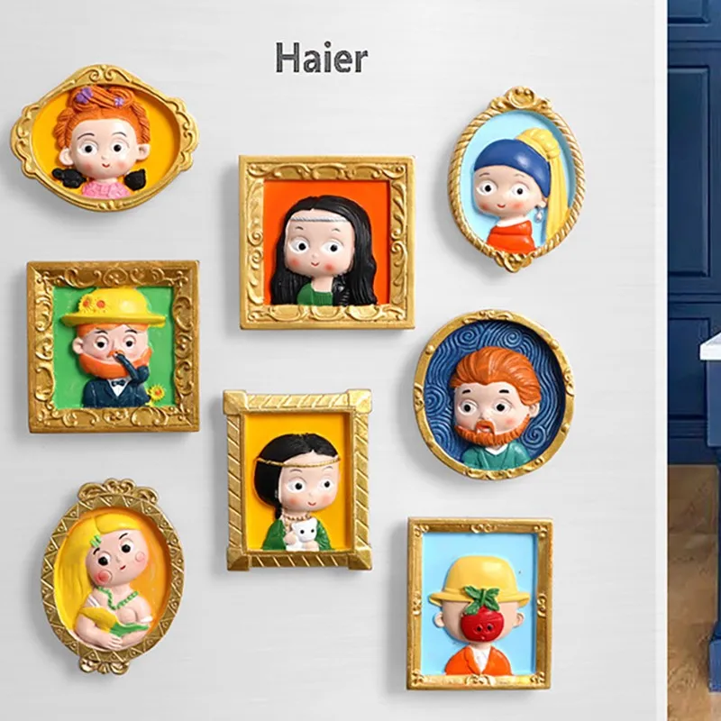 3D Fridge Magnets World Famous Painting Character Mona Lisa Van Gogh Girl with a Pearl Earring Fridgerator And Door Decorations