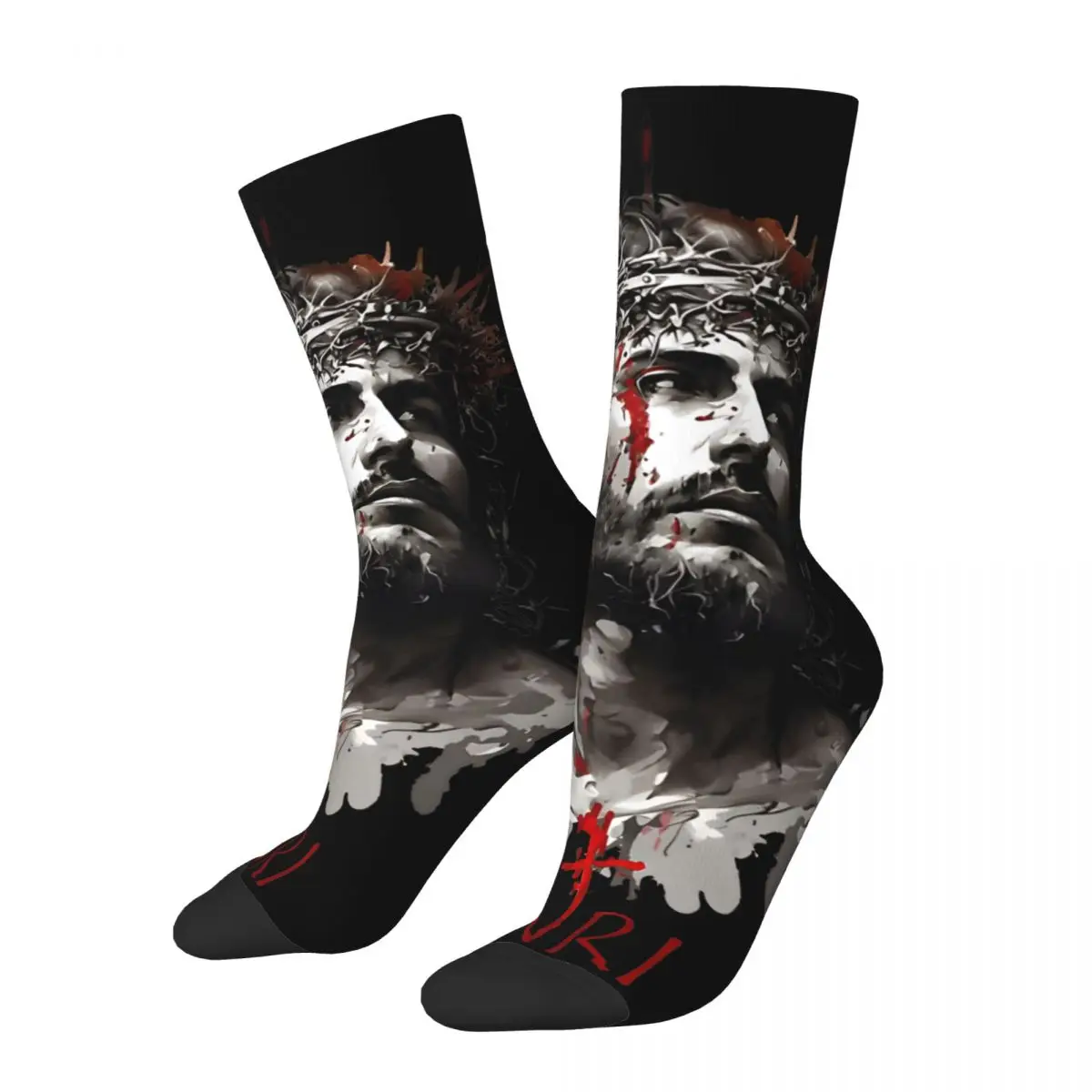 Calcetines de compresión con estampado Retro de Jesús que lleva una corona para hombre, calcetín Unisex sin costuras, estilo callejero, novedad