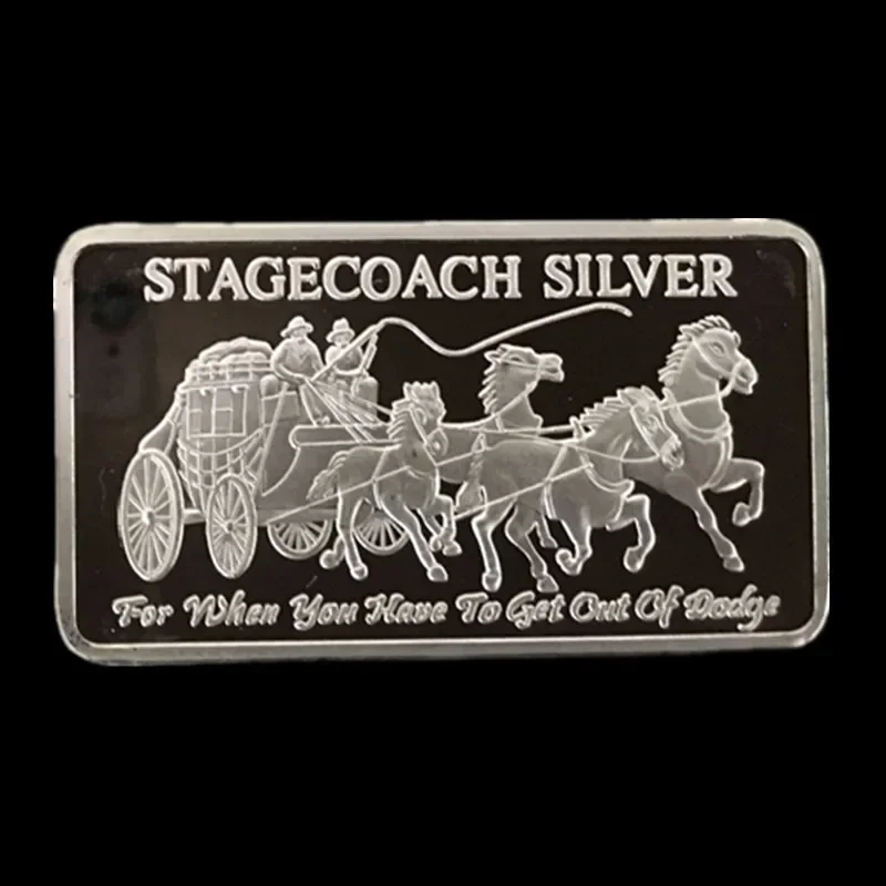 5 Pcs Non Magnetic 1 OZ Stagecoach Ingot Bar Silver Plated Coin Collectible Souvenir Decoration Commemorative Coin