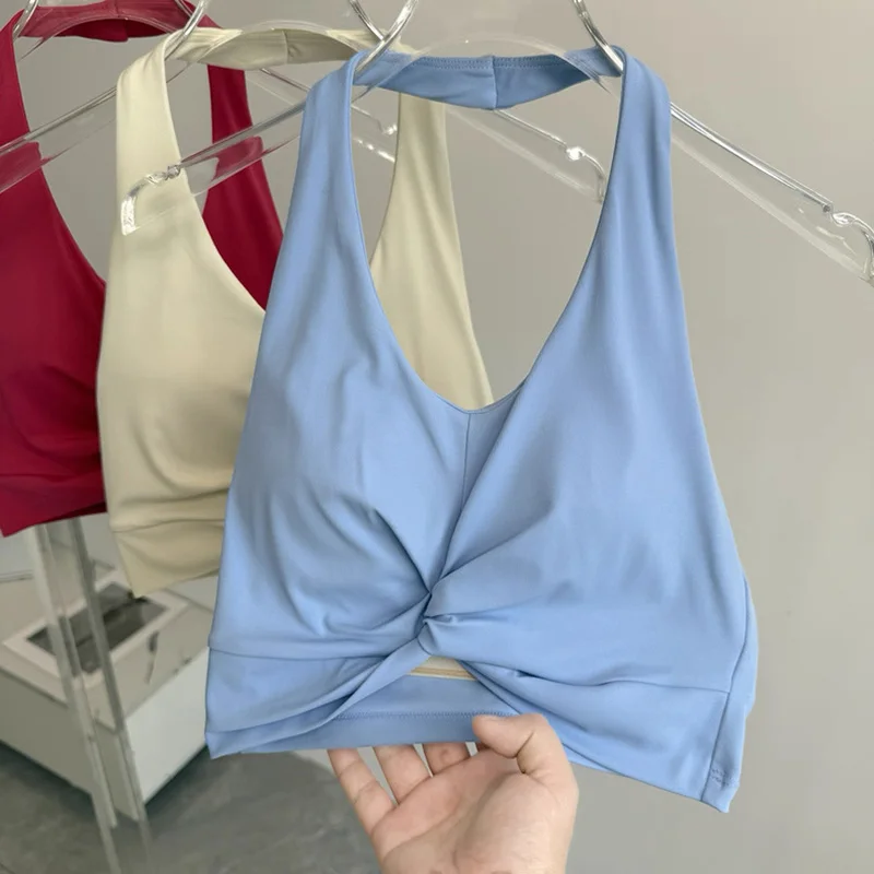 Women's Hanging Neck Sports Bra Shock-Absorbing Pilates Yoga Vest Beautiful Back Design Running Training Bra
