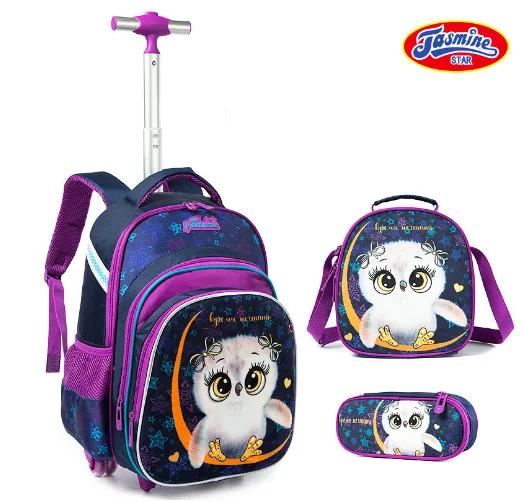 3pcs Schoolbag set with wheels lunch bag Sequins 16 inch School Rolling bags wheeled backpack Student trolley backpack for boys