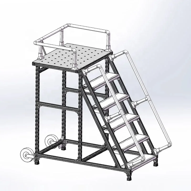 Customized Industrial Aluminum Working Platform Aluminum Stair Walkcart Work Platform System Ladder with Handrail