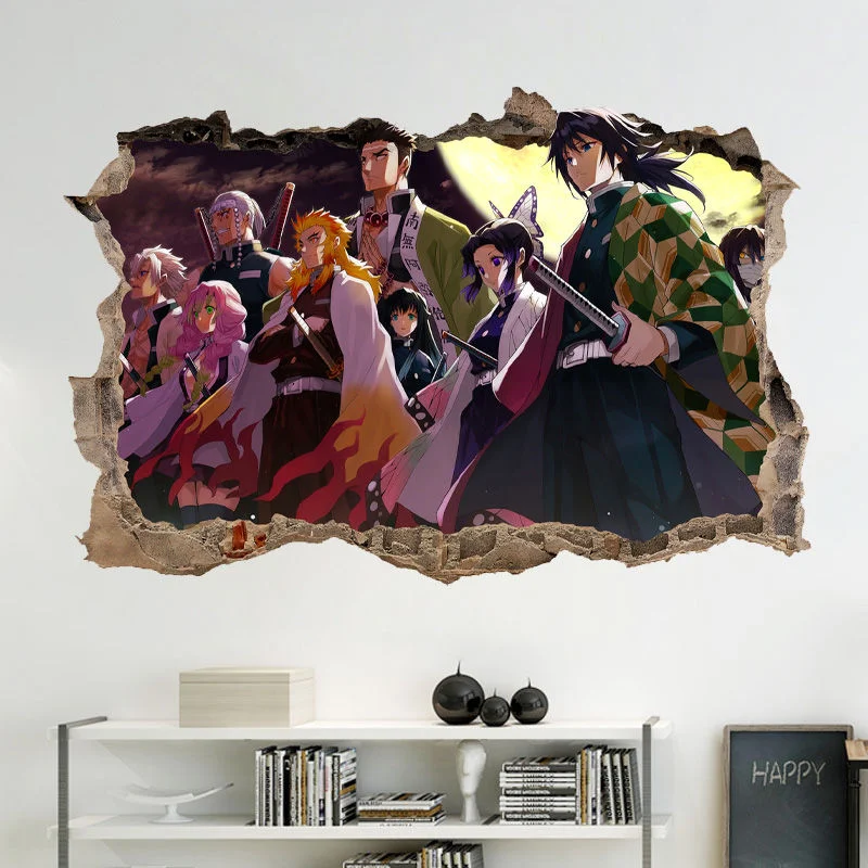 Demon Slayer Anime Tanjirou Adesivi effetto parete incrinati Decorazioni creative per carta da parati Shinobu Adesivi per poster dei cartoni animati Regali