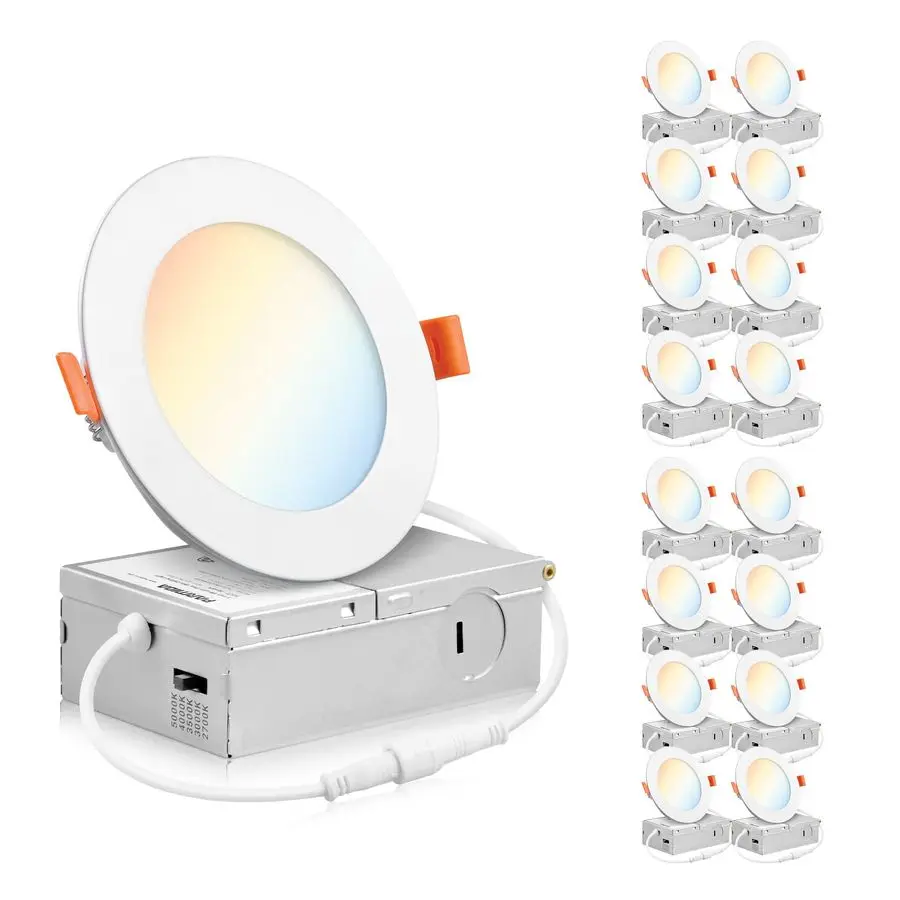 

16 Pack 4 Inch Dimmable 5CCT UltraThin LED Recessed Ceiling Light with Junction Box, 5 Color Selectable 2700K 3000K 3500K 4000K